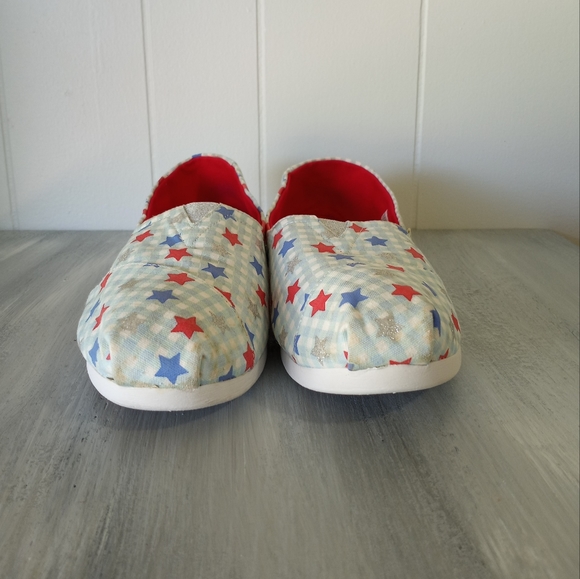 Toms White Blue Gingham Stars Glow In The Dark Alpargata Women's Size 11 - Picture 3 of 16